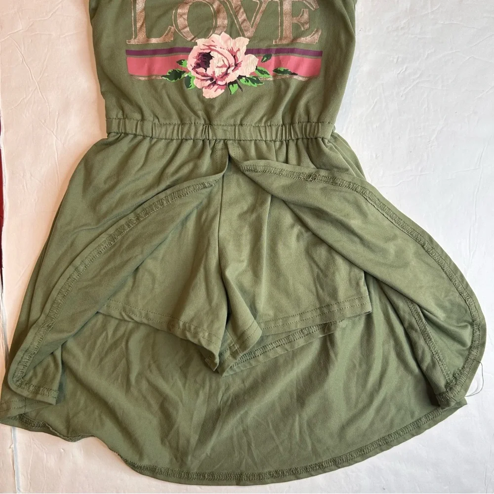 One Step Ahead Olive Sleeveless Top Romper with Pink Accents Size S /4